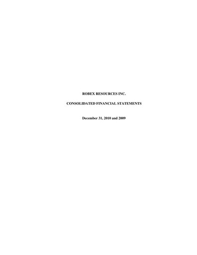 Thumbnail Robex Resources Financial Statement 2010