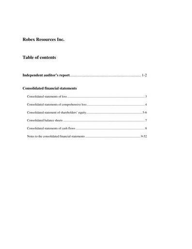 Thumbnail Robex Resources Financial Statement 2011