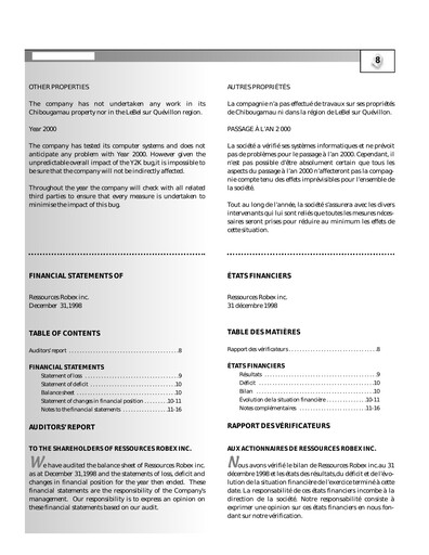 Thumbnail Robex Resources Financial Statement 1998