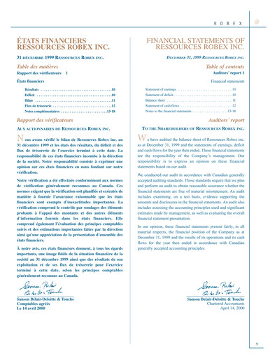 Thumbnail Robex Resources Financial Statement 1999