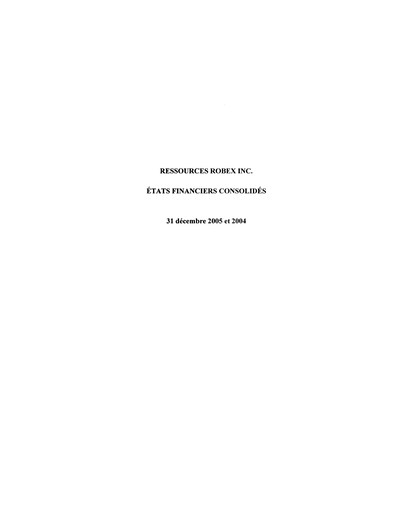 Thumbnail Robex Resources Financial Statement 2005