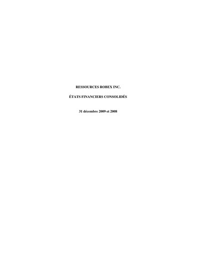 Thumbnail Robex Resources Financial Statement 2009