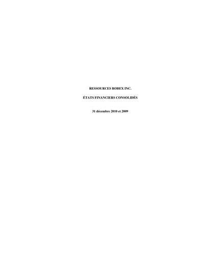 Thumbnail Robex Resources Financial Statement 2010