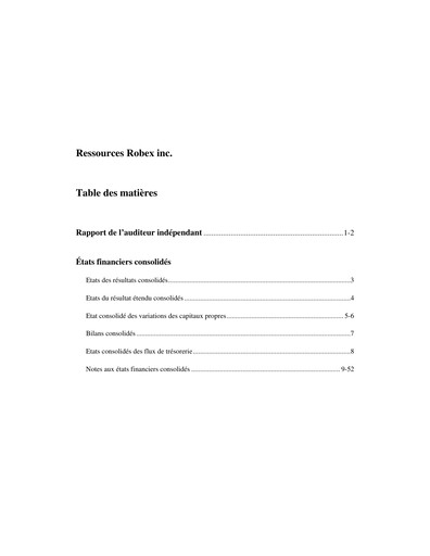 Thumbnail Robex Resources Financial Statement 2011