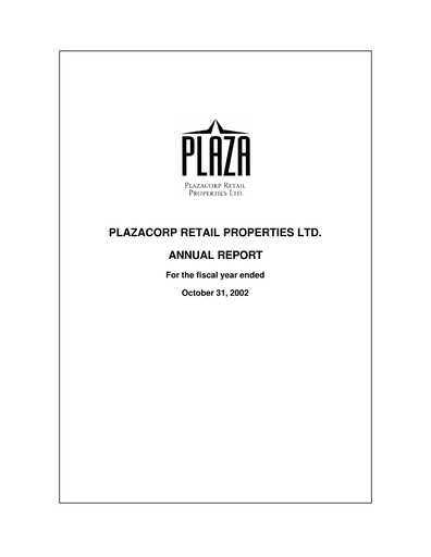 Thumbnail Plaza Retail REIT Annual Report fy2002