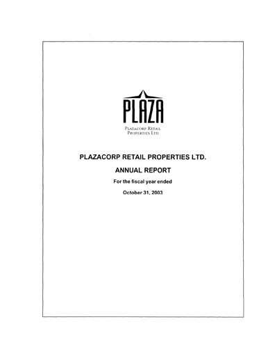 Thumbnail Plaza Retail REIT Annual Report fy2003