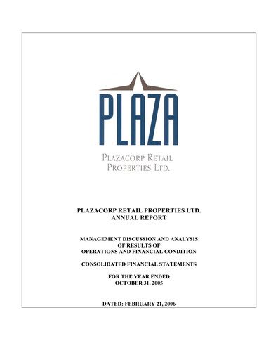 Thumbnail Plaza Retail REIT Annual Report fy2005
