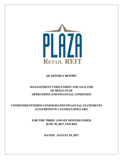 Miniature Plaza Retail REIT Rapport trimestriel 2017-q2