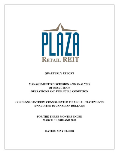 Miniature Plaza Retail REIT Rapport trimestriel 2018-q1