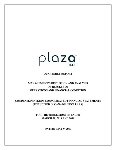 Miniature Plaza Retail REIT Rapport trimestriel 2019-q1