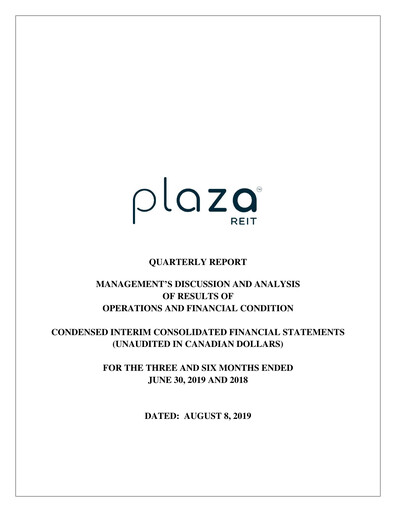 Miniature Plaza Retail REIT Rapport trimestriel 2019-q2