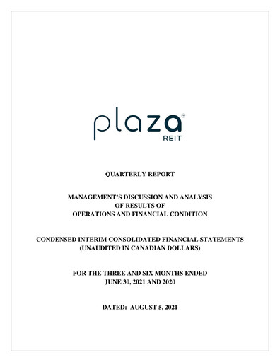 Miniature Plaza Retail REIT Rapport trimestriel 2021-q2