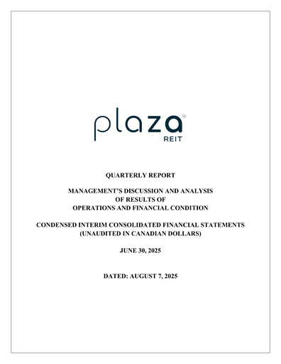 Miniature Plaza Retail REIT Rapport trimestriel 2025-q2