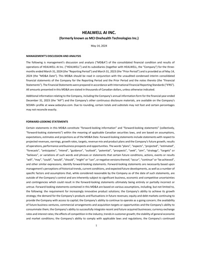 Thumbnail Healwell AI Quarterly Report 2024-q1