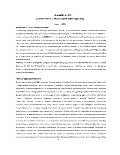 Thumbnail Healwell AI Quarterly Report 2024-q2