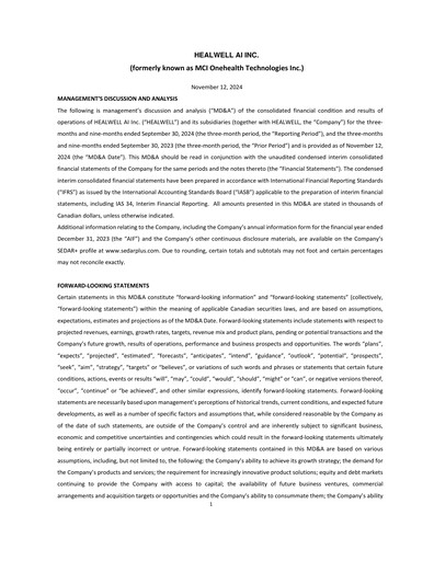 Thumbnail Healwell AI Quarterly Report 2024-q3