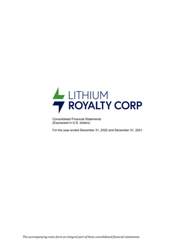 Thumbnail Lithium Royalty Corp. Financial Statement 2022