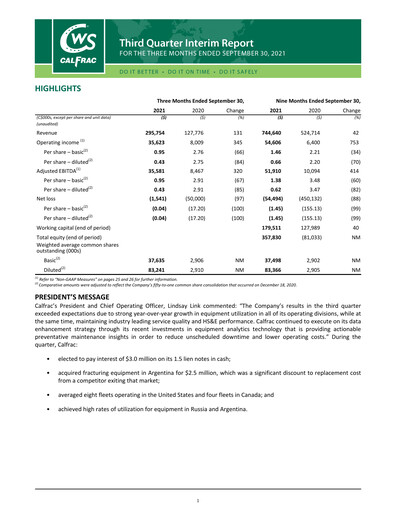 Thumbnail Calfrac Well Services Quarterly Report 2021-q3