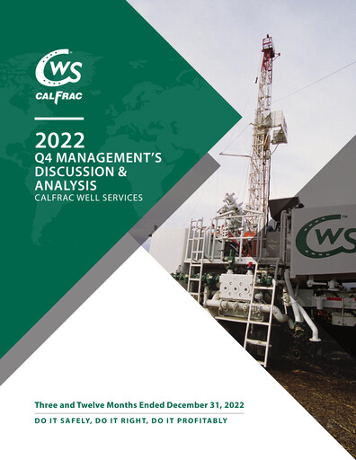 Thumbnail Calfrac Well Services Quarterly Report 2022-q4