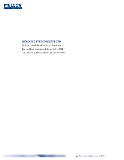 Miniature Melcor Developments Rapport trimestriel 2011-q1