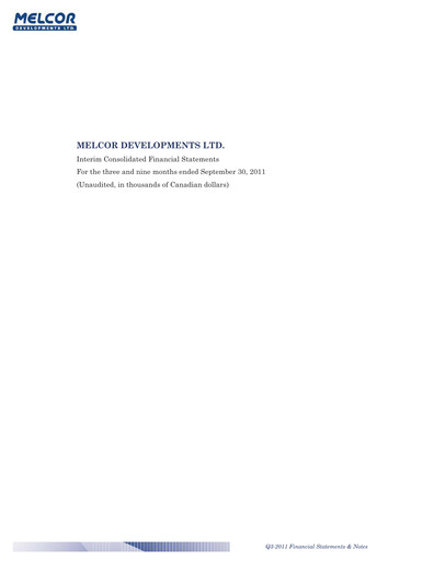 Miniature Melcor Developments Rapport trimestriel 2011-q3