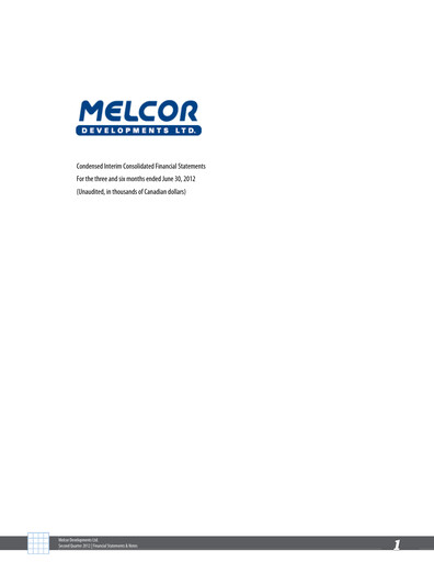 Miniature Melcor Developments Rapport trimestriel 2012-q2