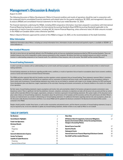 Miniature Melcor Developments Rapport trimestriel 2025-q2