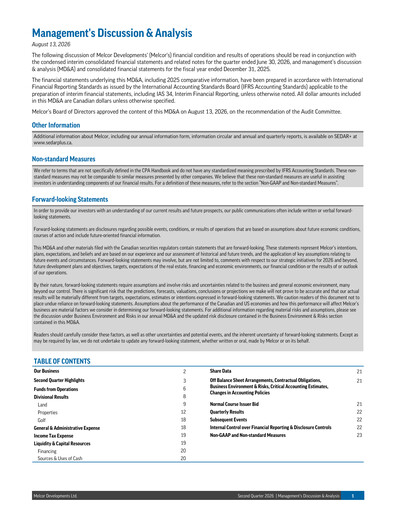 Miniature Melcor Developments Rapport trimestriel 2026-q2
