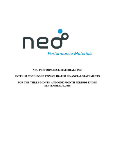 Miniature Neo Performance Materials Rapport trimestriel 2018-q3