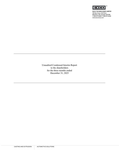 Thumbnail Exco Technologies Limited Quarterly Report 2026-q1