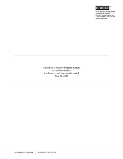 Thumbnail Exco Technologies Limited Quarterly Report 2026-q3