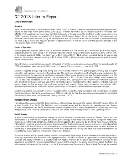 Vorschaubild Acadian Timber Quartalsbericht 2013-q2