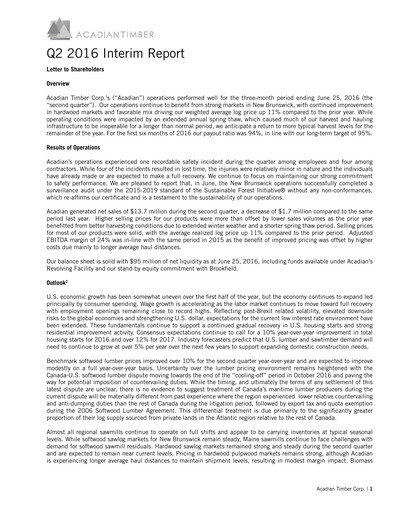 Vorschaubild Acadian Timber Quartalsbericht 2016-q2