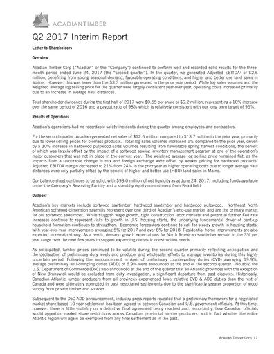 Vorschaubild Acadian Timber Quartalsbericht 2017-q2