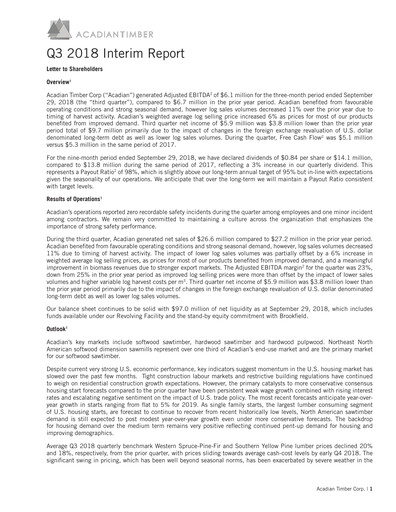 Vorschaubild Acadian Timber Quartalsbericht 2018-q3