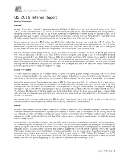 Vorschaubild Acadian Timber Quartalsbericht 2019-q2