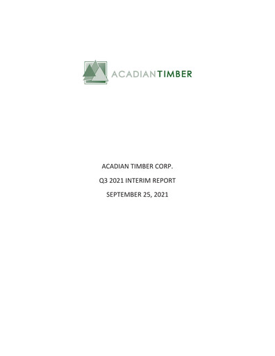 Vorschaubild Acadian Timber Quartalsbericht 2021-q3