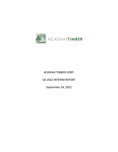 Vorschaubild Acadian Timber Quartalsbericht 2022-q3