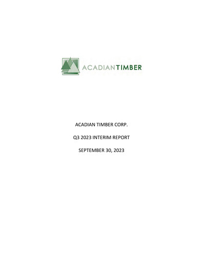 Vorschaubild Acadian Timber Quartalsbericht 2023-q3