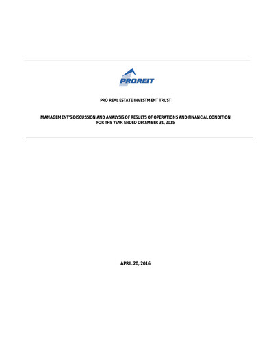 Thumbnail Pro Real Estate Investment Trust Financial Report 2015