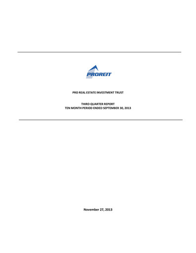 Thumbnail Pro Real Estate Investment Trust Quarterly Report 2013-q3