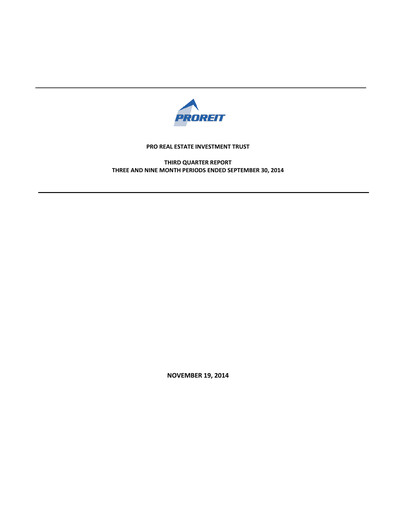 Thumbnail Pro Real Estate Investment Trust Quarterly Report 2014-q3