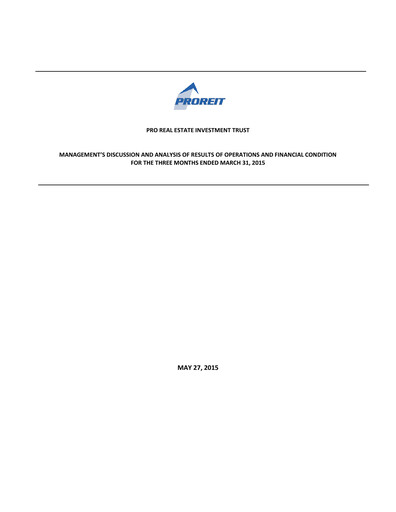 Thumbnail Pro Real Estate Investment Trust Quarterly Report 2015-q1