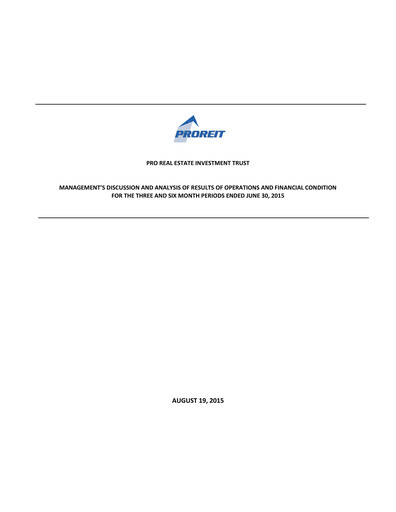 Thumbnail Pro Real Estate Investment Trust Quarterly Report 2015-q2