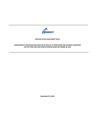 Thumbnail Pro Real Estate Investment Trust Quarterly Report 2015-q3