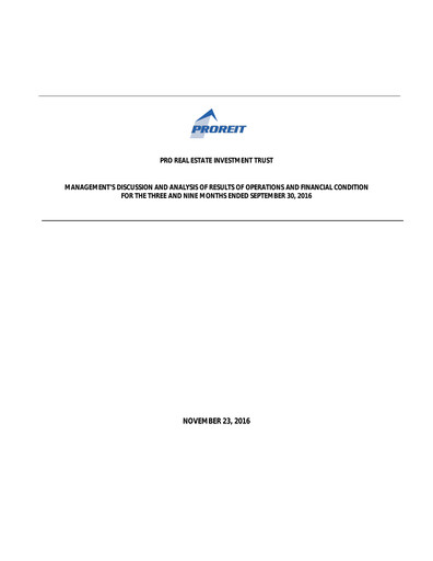 Thumbnail Pro Real Estate Investment Trust Quarterly Report 2016-q3