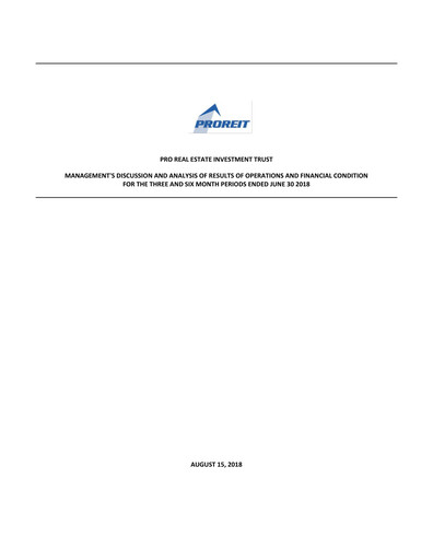 Thumbnail Pro Real Estate Investment Trust Quarterly Report 2018-q2