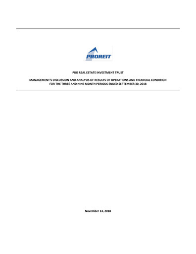 Thumbnail Pro Real Estate Investment Trust Quarterly Report 2018-q3