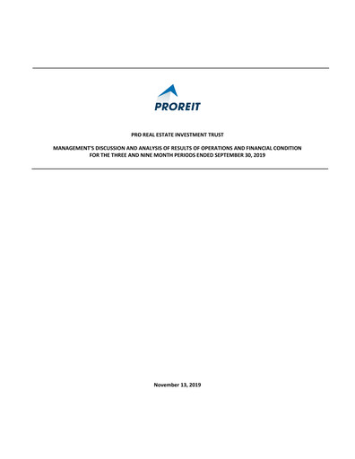 Thumbnail Pro Real Estate Investment Trust Quarterly Report 2019-q3