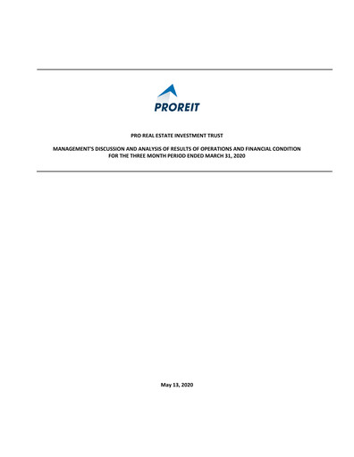 Thumbnail Pro Real Estate Investment Trust Quarterly Report 2020-q1